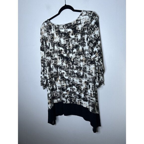 J. Jill Wearable Collection Short Sleeve Black White Brown Blouse Size Medium - Picture 4 of 9